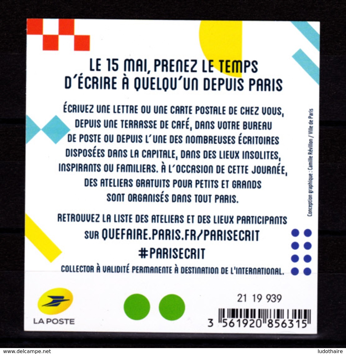 F 2019 / Neuf** Paris' écrit, Adhésif, International, Hors Programme (Tirage: 1530 Ex), Timbre + Carte Postale - Collectors