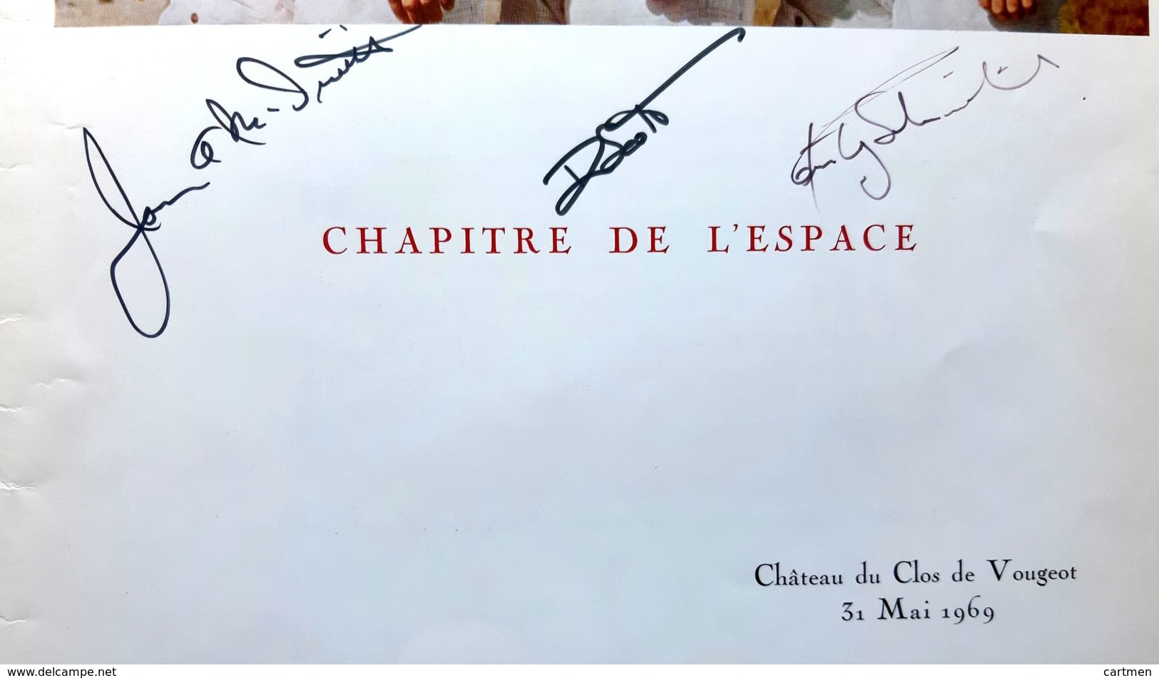 21 CLOS VOUGEOT TASTEVIN APOLLO JULES VERNE CHAPITRE DE L'ESPACE MENU DEDICACE PAR LES TROIS ASTRONAUTES 1969 - Menus