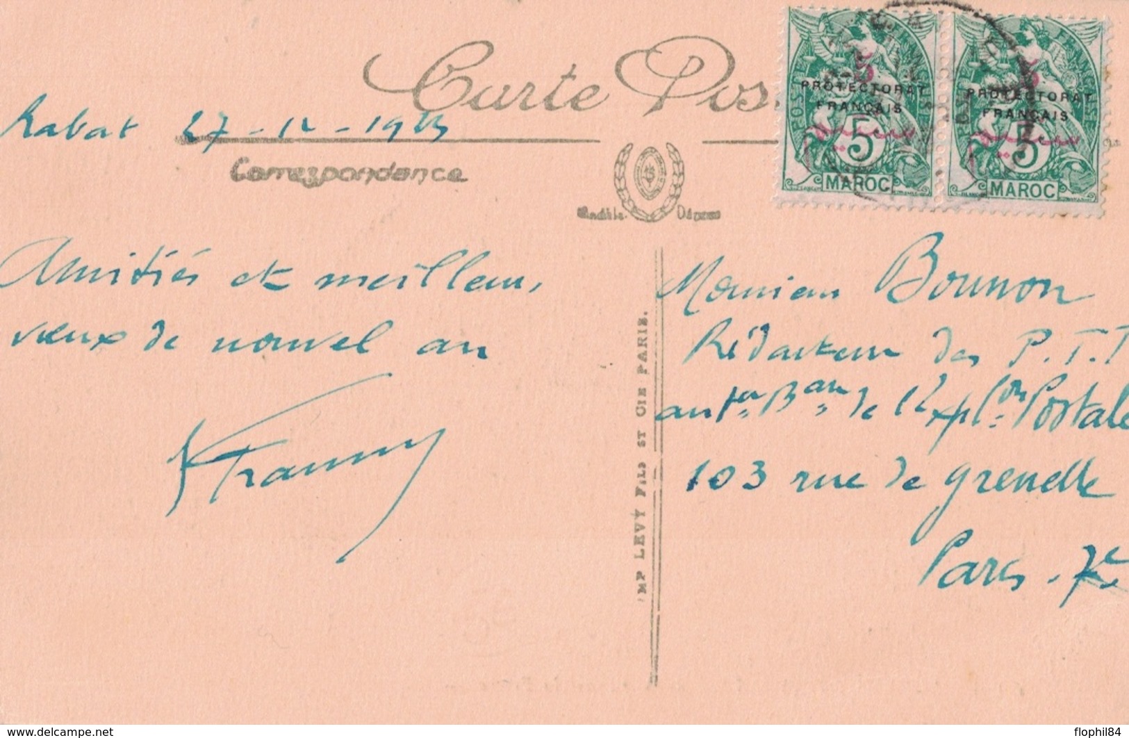 MAROC -  RABAT - TYPE BLANC EN PAIRE AVEC SURCHARGE 5c PROTECTORAT FRANCAIS EN 1923. - Briefe U. Dokumente