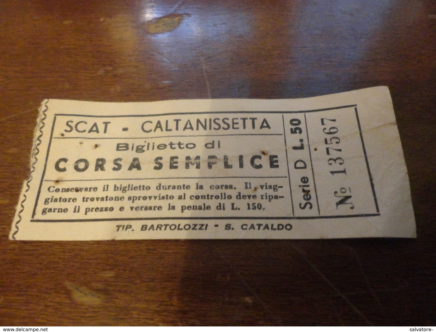 BIGLIETTO AUTOBUS SCAT-CALTANISSETTA-BIGLIETTO CORSA SEMPLICE-LIRE 50 - Europa