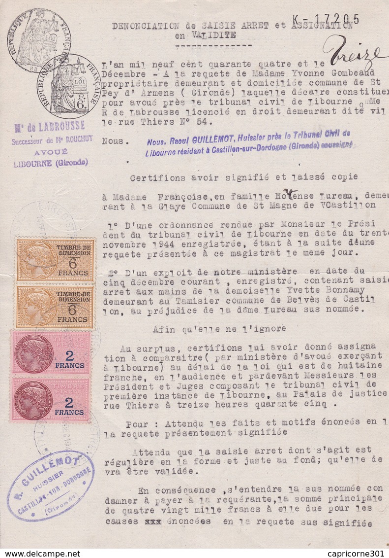Fiscaux Sur Document 1934 Dénonciation Timbres De Dimension Bloc De Deux Et Fiscal Bloc De Deux - Lettres & Documents