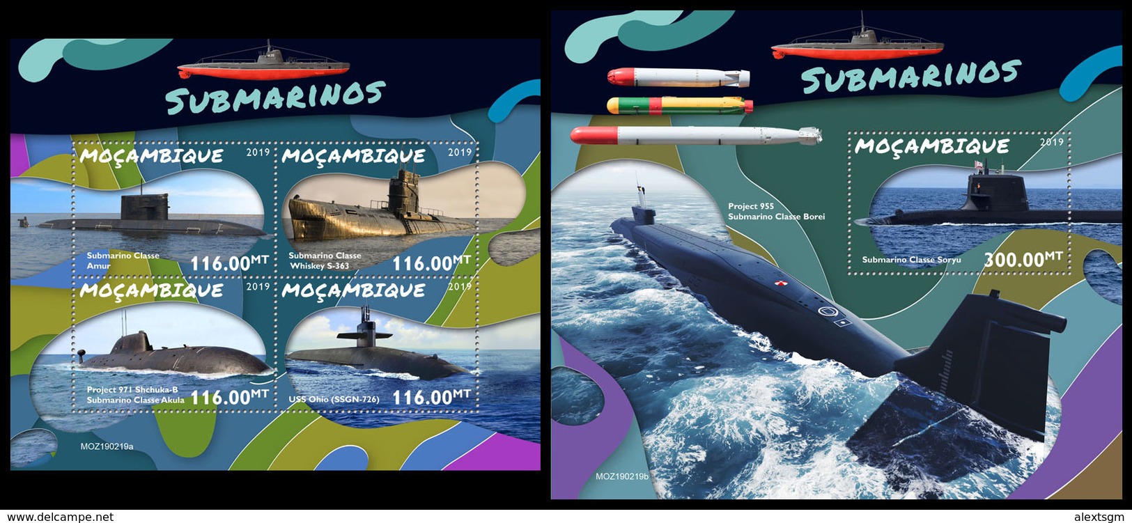 MOZAMBIQUE 2019 - Submarines. M/S + S/S. Official Issue - Mozambique