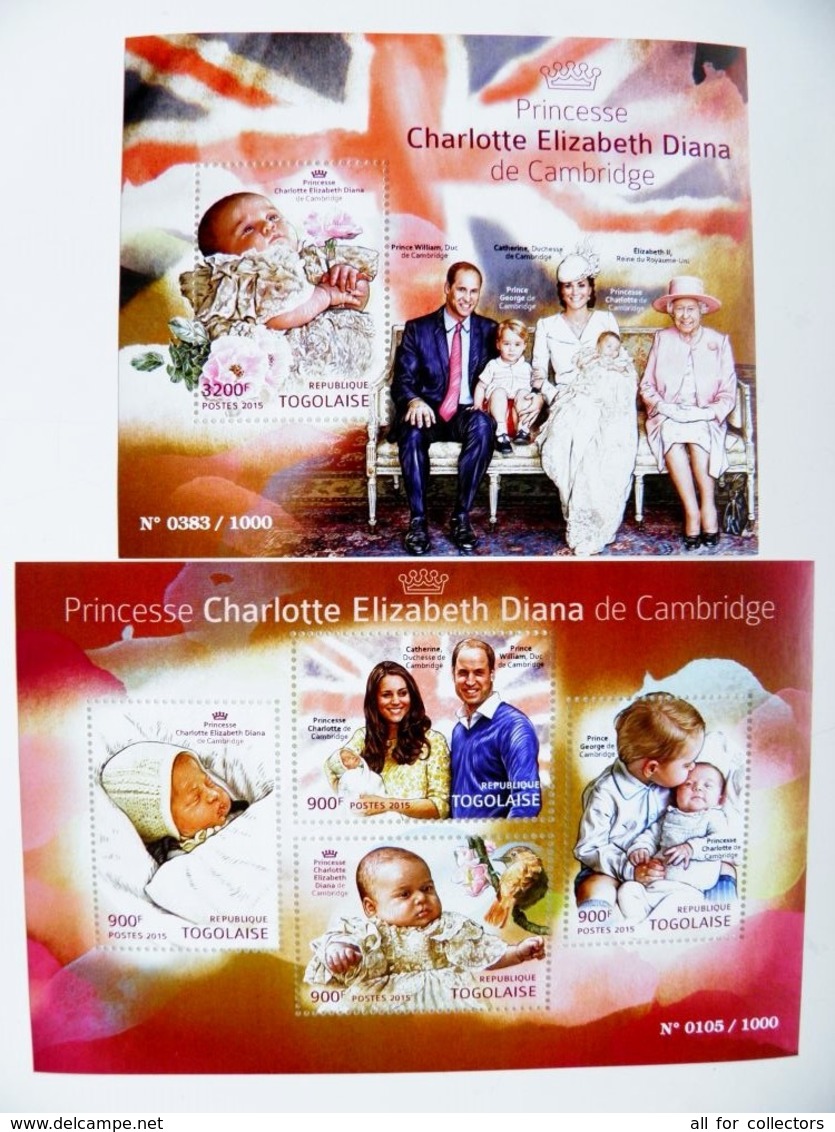 SALE! Togolaise 2 M/s 2015 Princess Charlotte Elizabeth Diana Gb Uk Child Royal Family Children II Cambridge - Togo (1960-...)