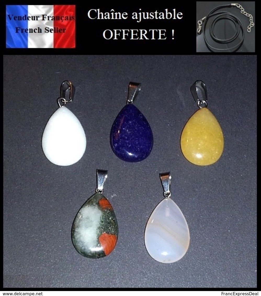 Lot 11 - 5 Pendentifs NEUFS + 1 Chaîne OFFERTE ! ( Pendant ) - Agate Jade Quartz Et Autres Pierres - Anhänger