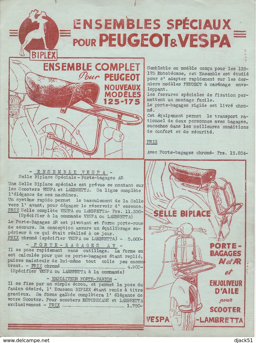 Anciens Tarifs BIPLEX / Accessoires Vélomoteurs & Motos / 6 Pages 21 Cm X 27 Cm - Motor Bikes