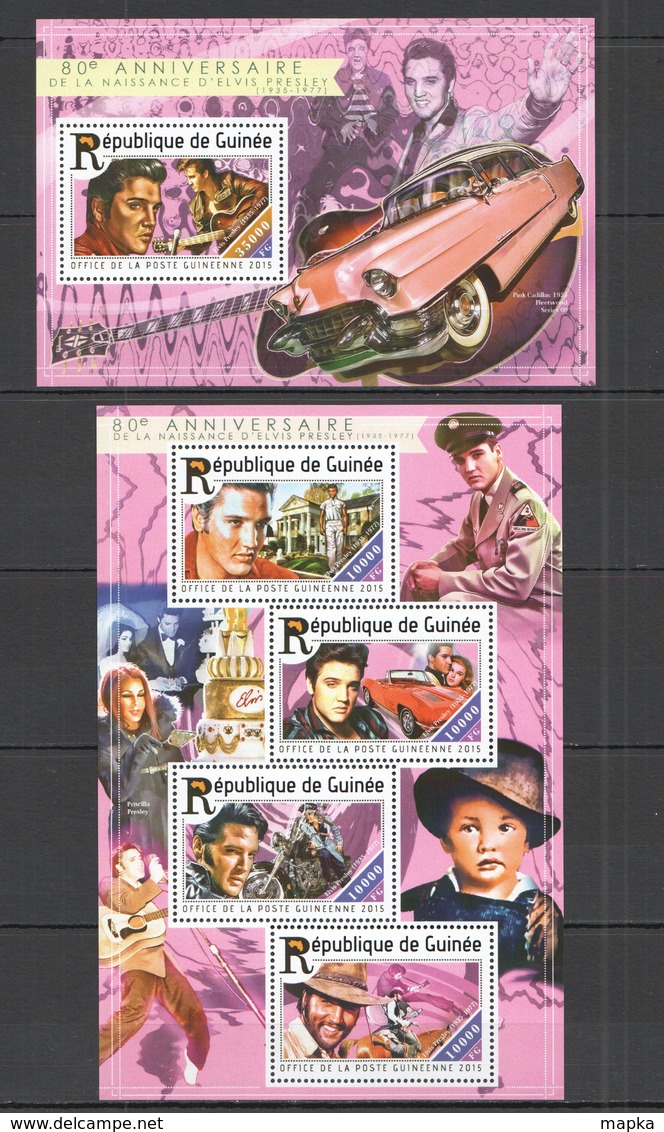 ST190 2015 GUINEE GUINEA FAMOUS PEOPLE 80TH ANNIVERSARY BIRTH ELVIS PRESLEY KB+BL MNH - Elvis Presley