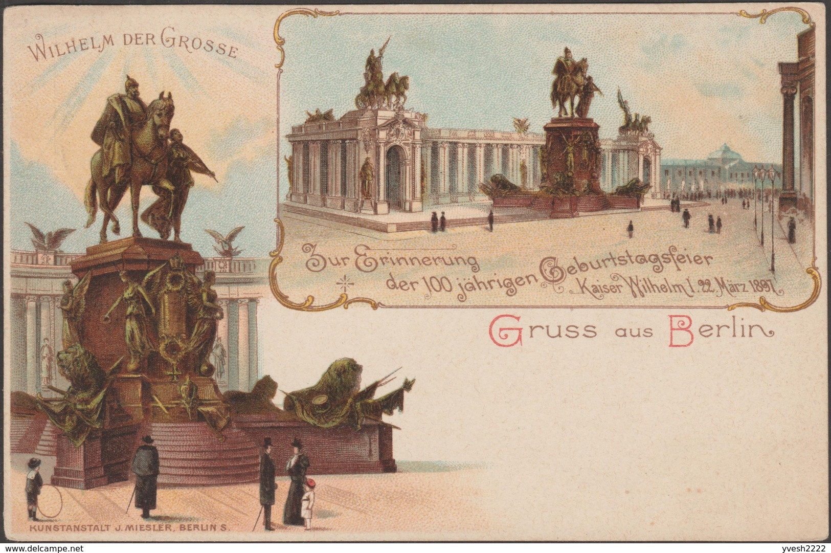 Allemagne 1897. 2 Entiers Postaux TSC, Avec Et Sans Gruss Aus Berlin. Enfant Avec Cerceau, Statues De Lion, Wilhelm - Autres & Non Classés