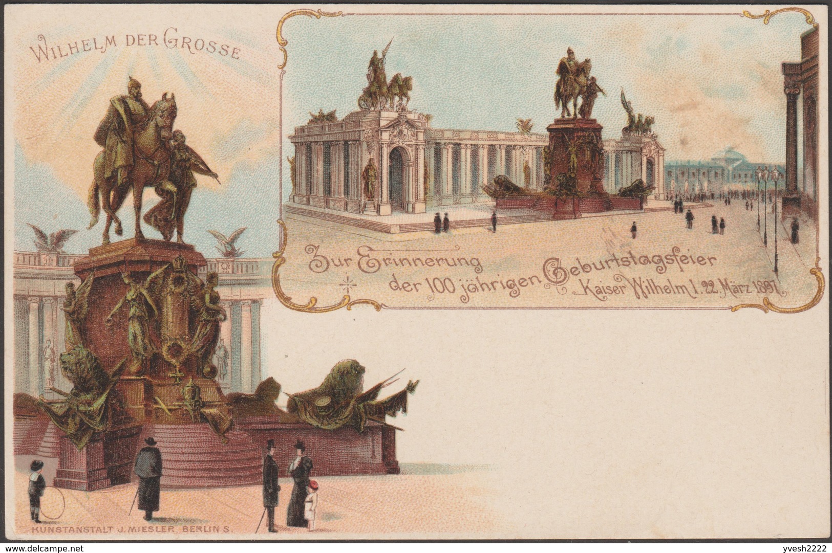 Allemagne 1897. 2 entiers postaux TSC, Avec et sans Gruss aus Berlin. Enfant avec cerceau, statues de lion, Wilhelm