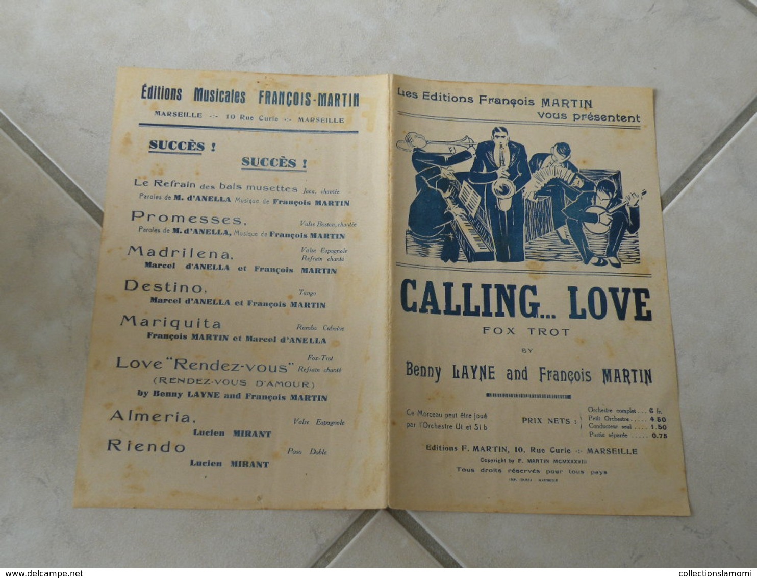 Calling Love (Fox Trot Benny Layne & François Martin)-(Paroles)(Musique)Partition Pour Orchestre - Compositeurs De Comédies Musicales