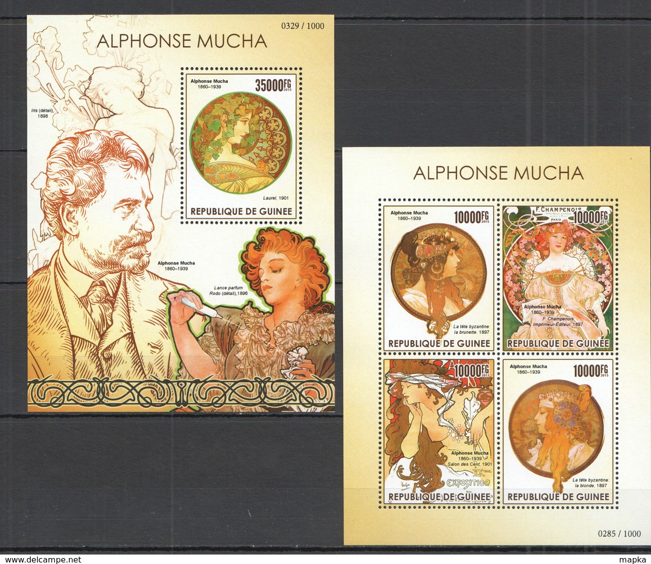 ST214 2015 GUINEE GUINEA ART PAINTINGS ALPHONSE MUCHA KB+BL MNH - Other & Unclassified