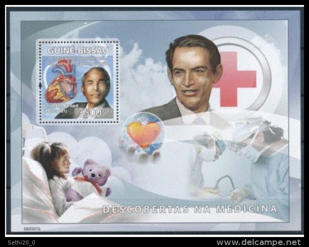 Guinée Bissau 2008 Nobel Red Cross Croix Rouge Chritiaan BARNARD Heart Coeur Nounours MNH - Prix Nobel