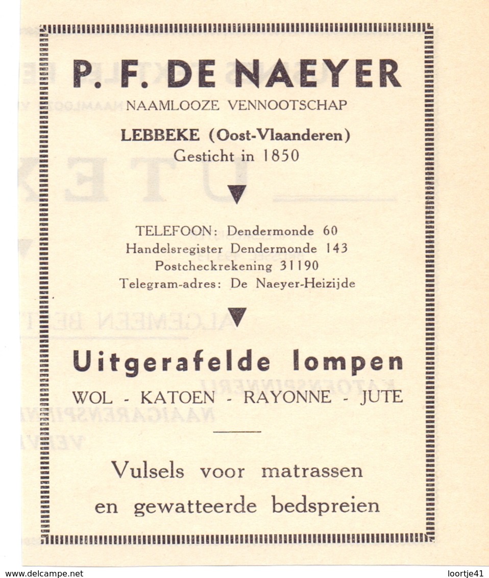 Org. Knipsel Tijdschrift - Pub Reclame - P.F. De Naeyer - Lompen Wol Katoen - Lebbeke - 1946 - Reclame