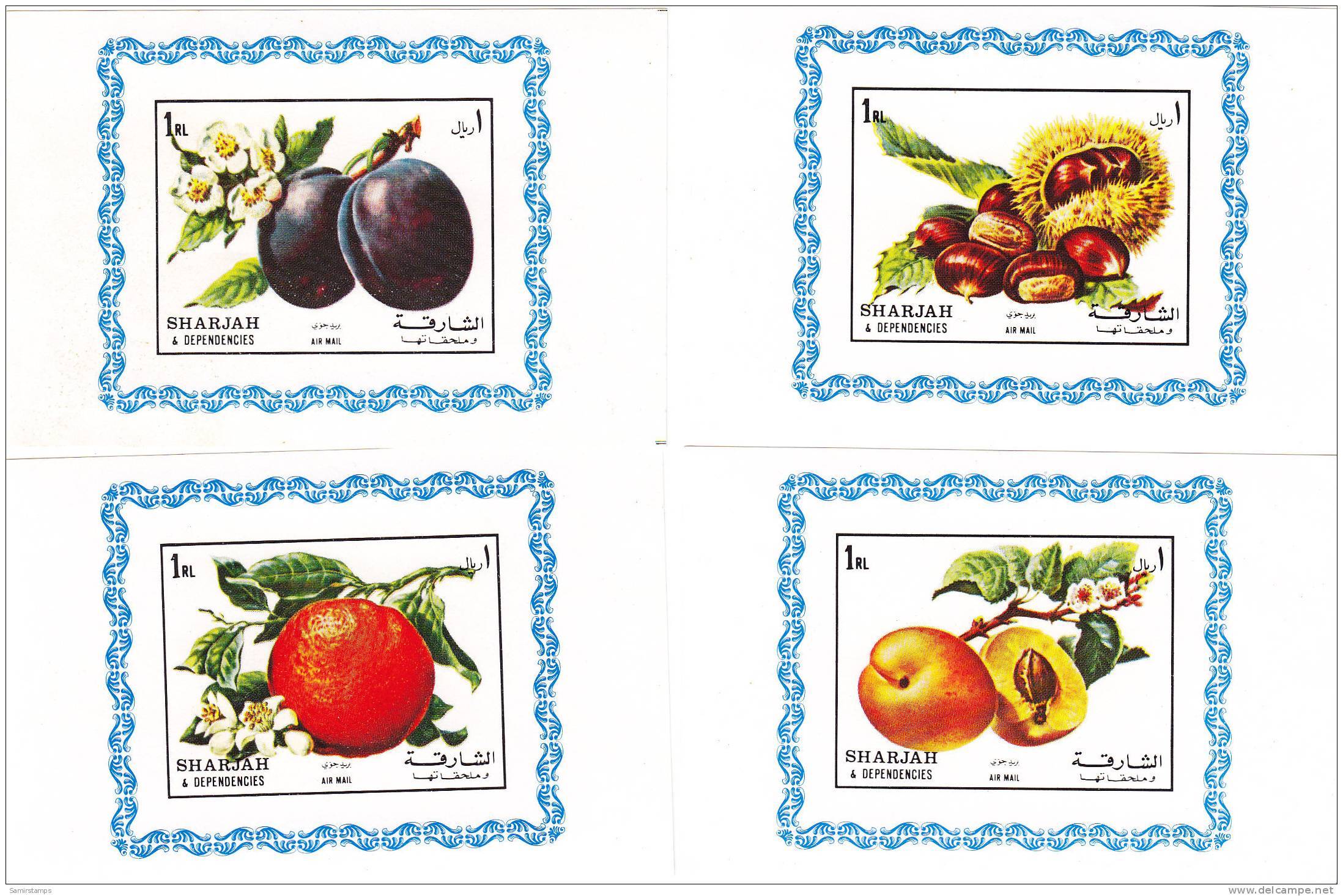 Sharjah,1972,  Fruits, 4 De Luxe Souvenir Sheets, From A Limited Issue- Ncie Topical Set-MNH- SKRILL PAYMENT ONLY - Sharjah