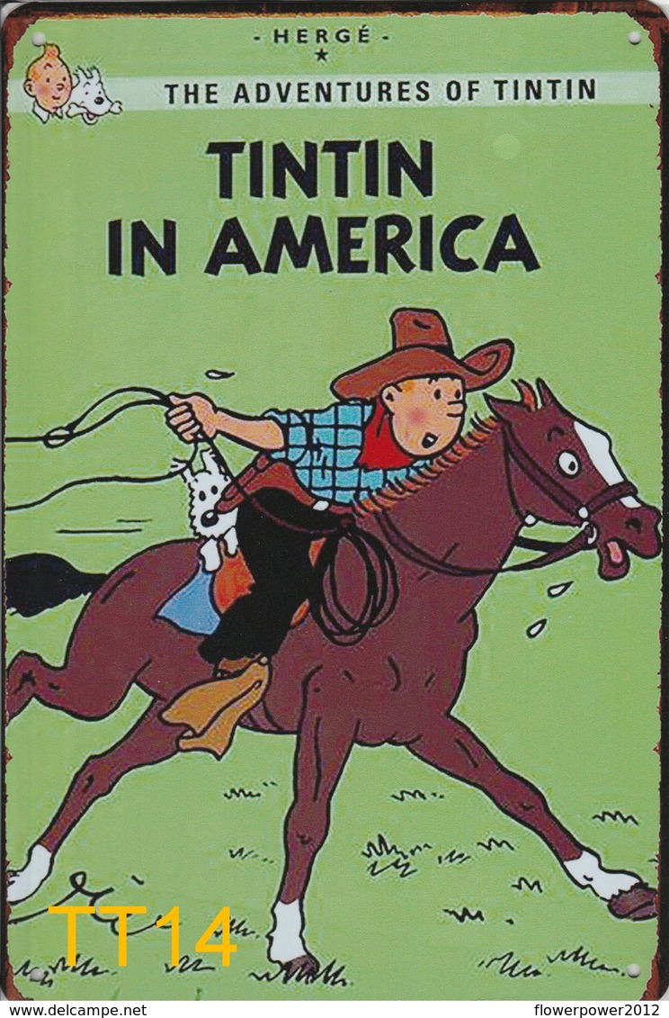 Kuifje/Tintin In America (TT14) Metalen Plaat/plaque De Métal/tin Sign 30 X 20 Cm - Plaques En Tôle (après 1960)