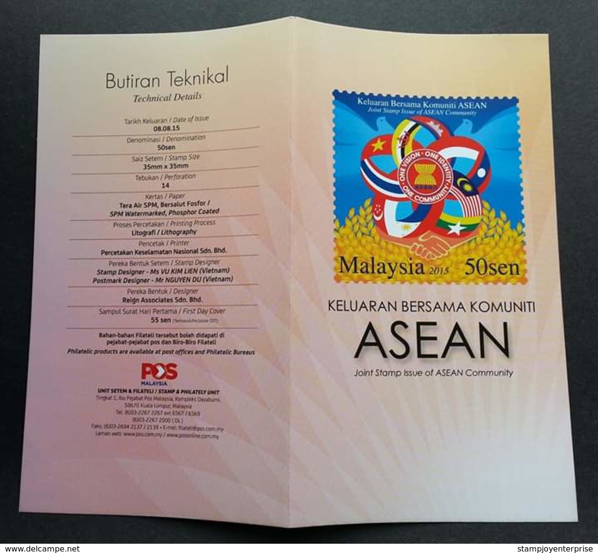 Singapore - Malaysia Joint Issue Of ASEAN Community 2015 (FDC Pair) - Singapore (1959-...)