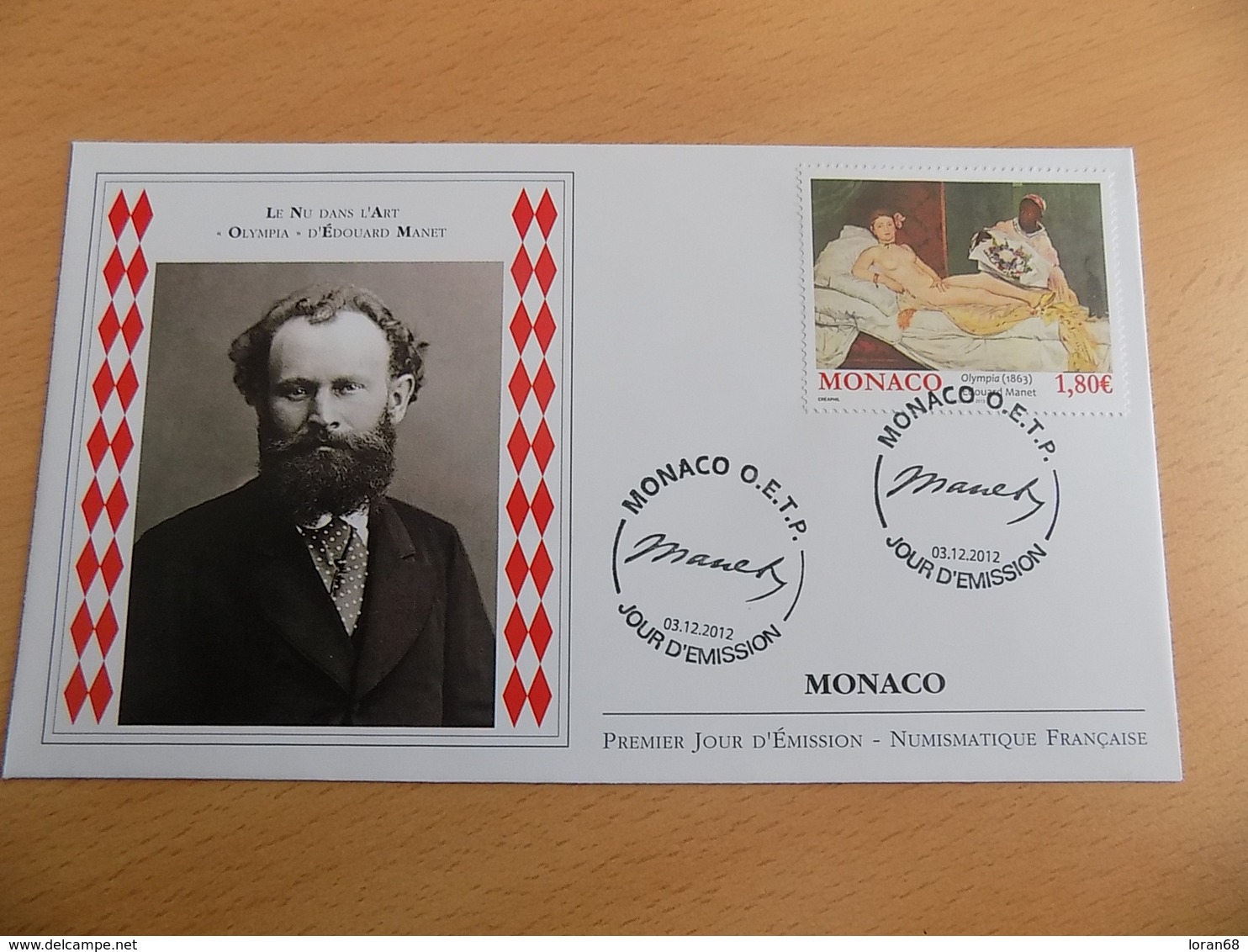 FDC MONACO 2012 : Edouard Manet "Olympia", Le Nu Dans L'art (timbre De 1.80 Euros) - FDC