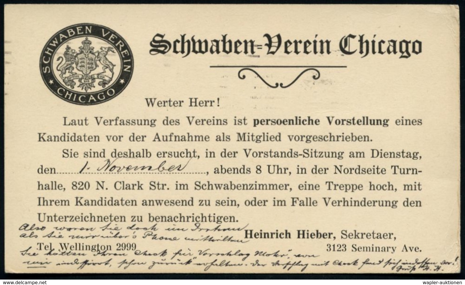 U.S.A. 1927 (Okt.) Amtl. P 1 C. Jefferson , Grün +. Rs. Privat-Zudruck: Schwaben-Verein Chicago (schwäbisches Wappen) De - Otros & Sin Clasificación
