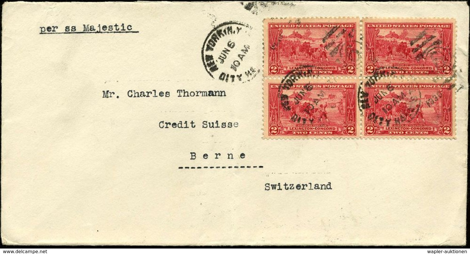 U.S.A. 1930 (6.6.) 2 C. "150. Jahrestag Der Schlacht Lexington-Concord", 4er-Block = Gemälde Von H. Sanham (Bf. Schwache - Sonstige & Ohne Zuordnung