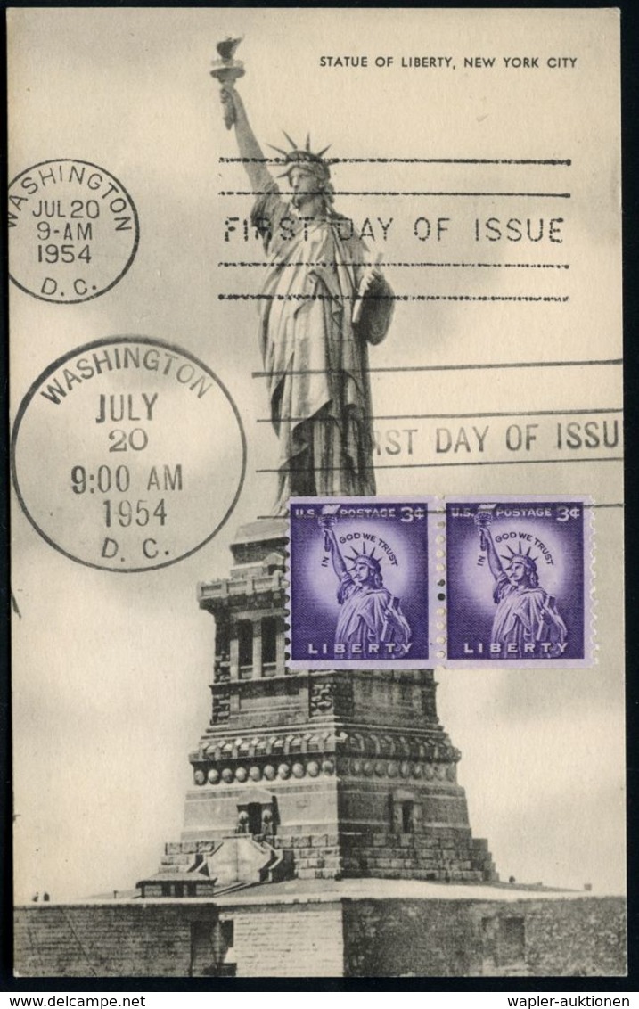 U.S.A. 1954 (20.7.) 2x 3 C. Liberty-Statue, Rollenmarken-Paar + 2 Verschiedene ET-SSt. (WASHINGTON D.C.)  Auf 2 ET-Maxim - Sonstige & Ohne Zuordnung