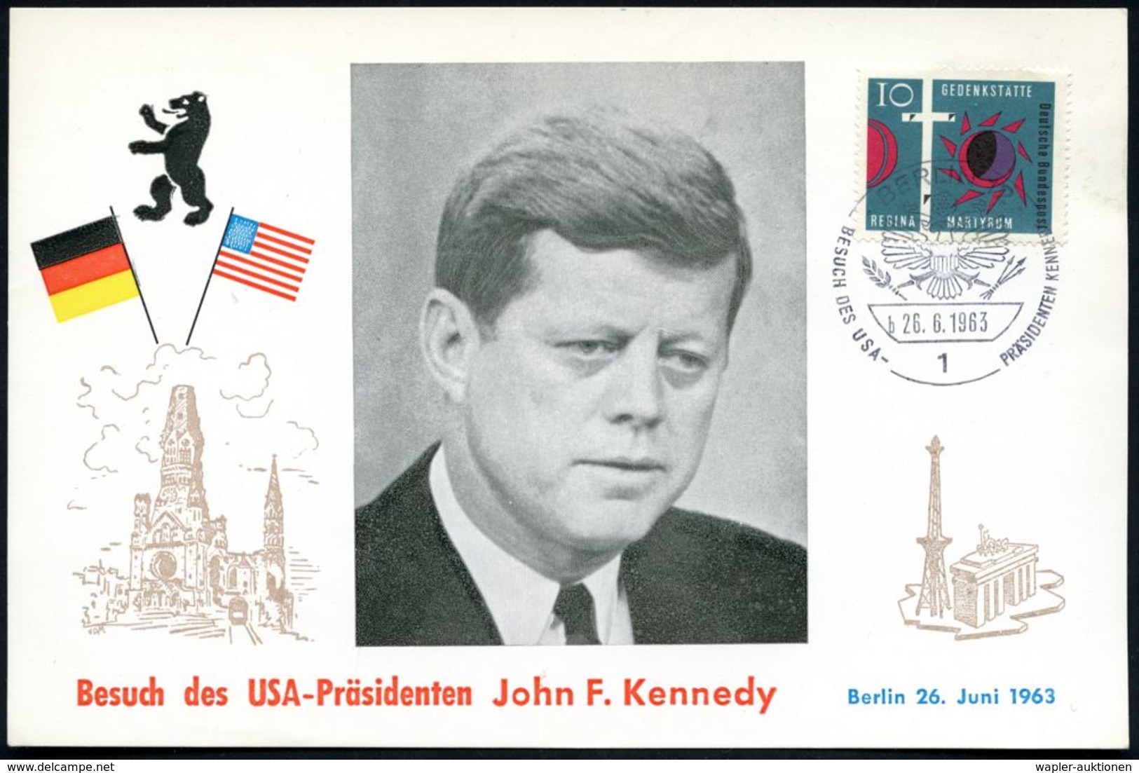 1 BERLIN 12/ B/ BESUCH DES USA-PRÄSIDENTEN KENNEDY 1963 (26.6.) SSt (US-Wappen) Je Auf 2 Verschiedenen Gedenkblättern. 2 - Sonstige & Ohne Zuordnung