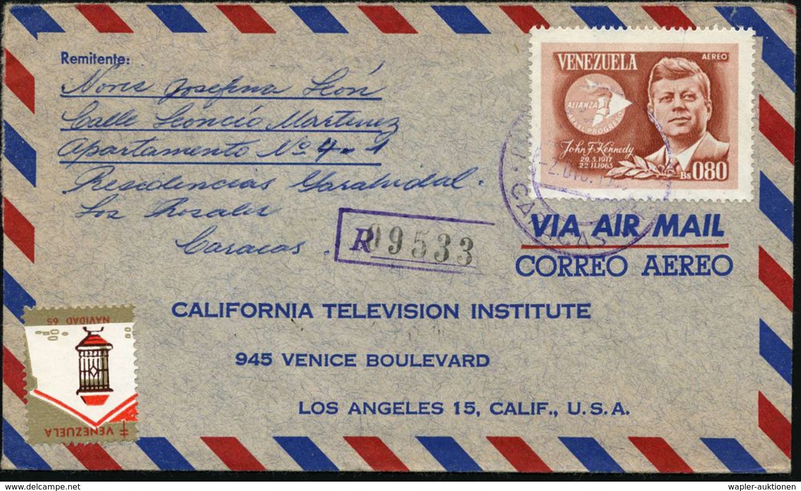 VENEZUELA 1966 (7.3.) 60 C. U. 80 C. Kennedy, Je EF , Sauber Gest. Übersee-Aerogramm Bzw. Flp.-R-Bf., 2 Belege!  (Mi.162 - Altri & Non Classificati