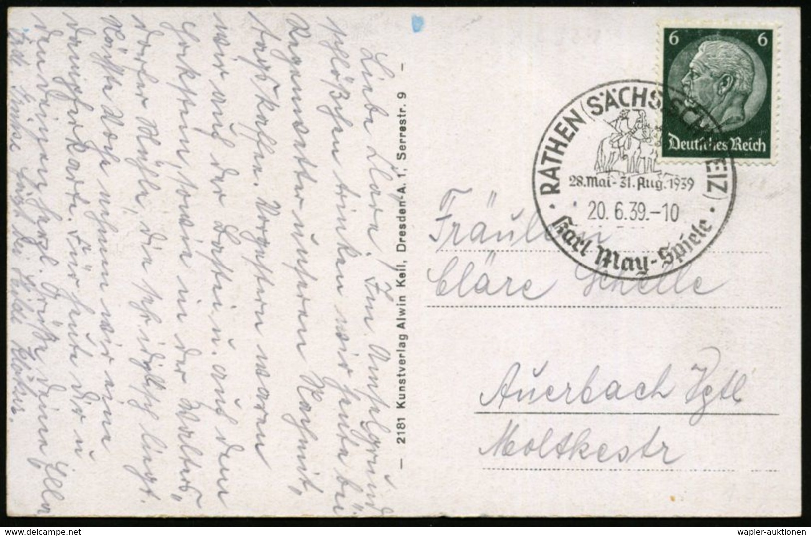 RATHEN (SÄCHS.SCHWEIZ)/ 28.Mai.-31.Aug.1939/ Karl May-Spiele 1939 (20.6.) Seltener HWSt = "Old Shatter-hand" U. "Winneto - Altri & Non Classificati