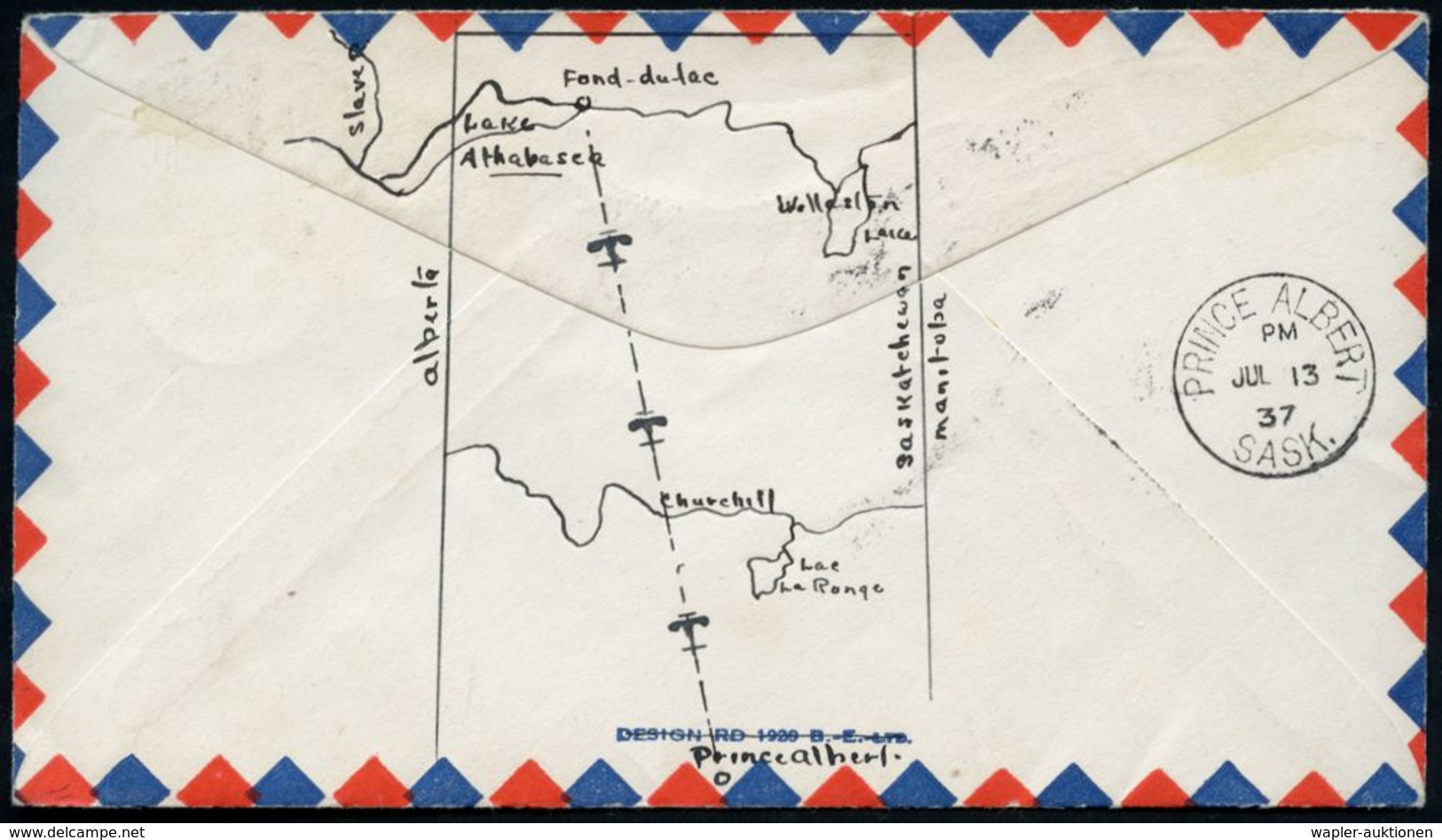 CANADA 1937 (13.7.) Erstflug-Bf. "STONY RAPIDS - PRINCE ALBERT" (AS) + Amtl. Flp.-HdN: Indianer-Kanu/-Tipi, EF Flp. 6/5  - Autres & Non Classés