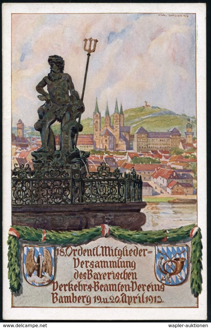 Bamberg/ 18. Verkehrs-Beamten-Vers. 1913 (Apr.) PP 5 Pf.Luitpold, Grün 18. Ordentl. Versammlung Des Bayer. Verkehrs-Beam - Mitologia