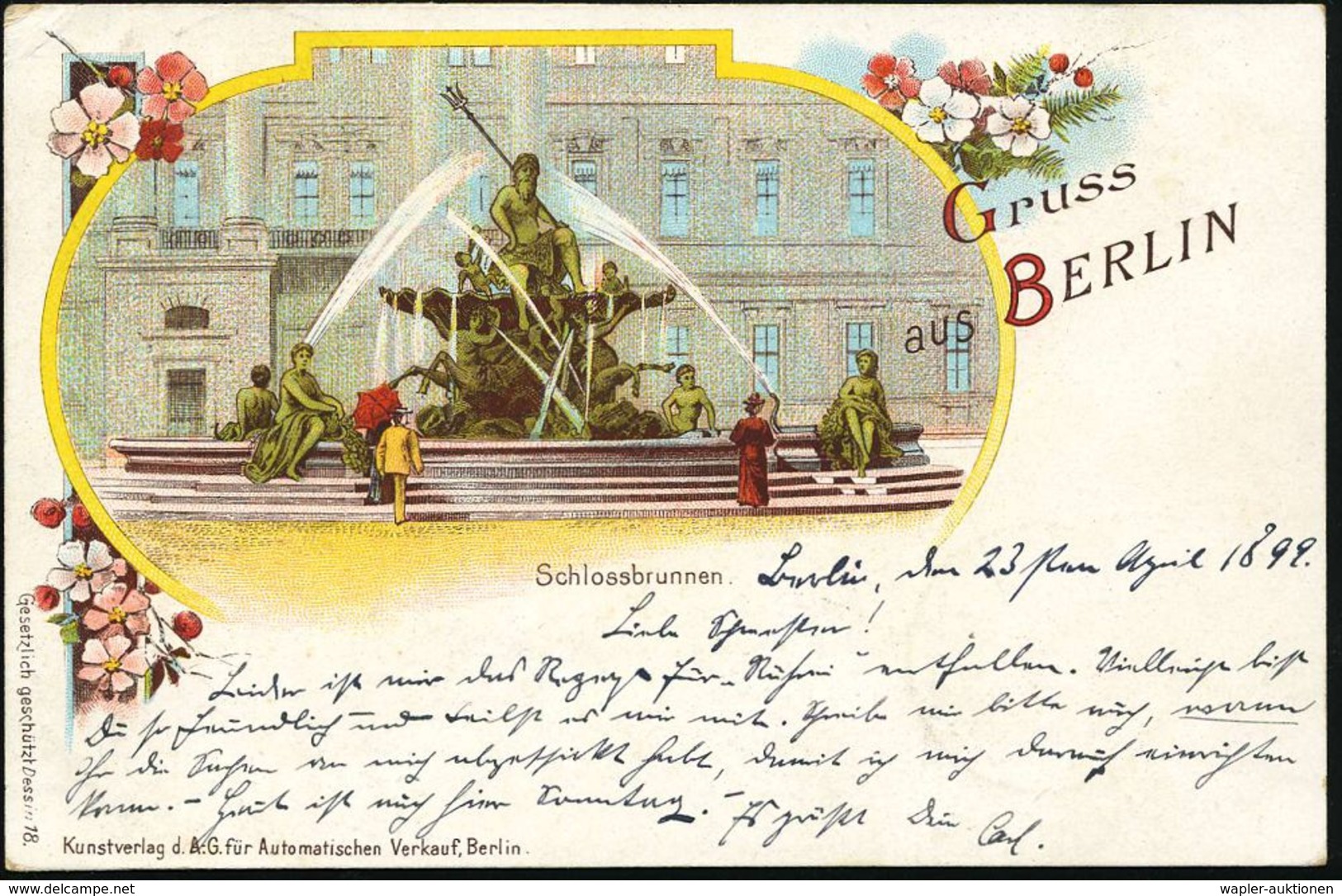 BERLIN.N.W./ *52* 1899 (23.4.) 1K-Gitter Klar Auf PP 5 Pf.grün: N E P T U N - Brunnen Mit Myth. See-Zentauren (vor Dem S - Mythologie