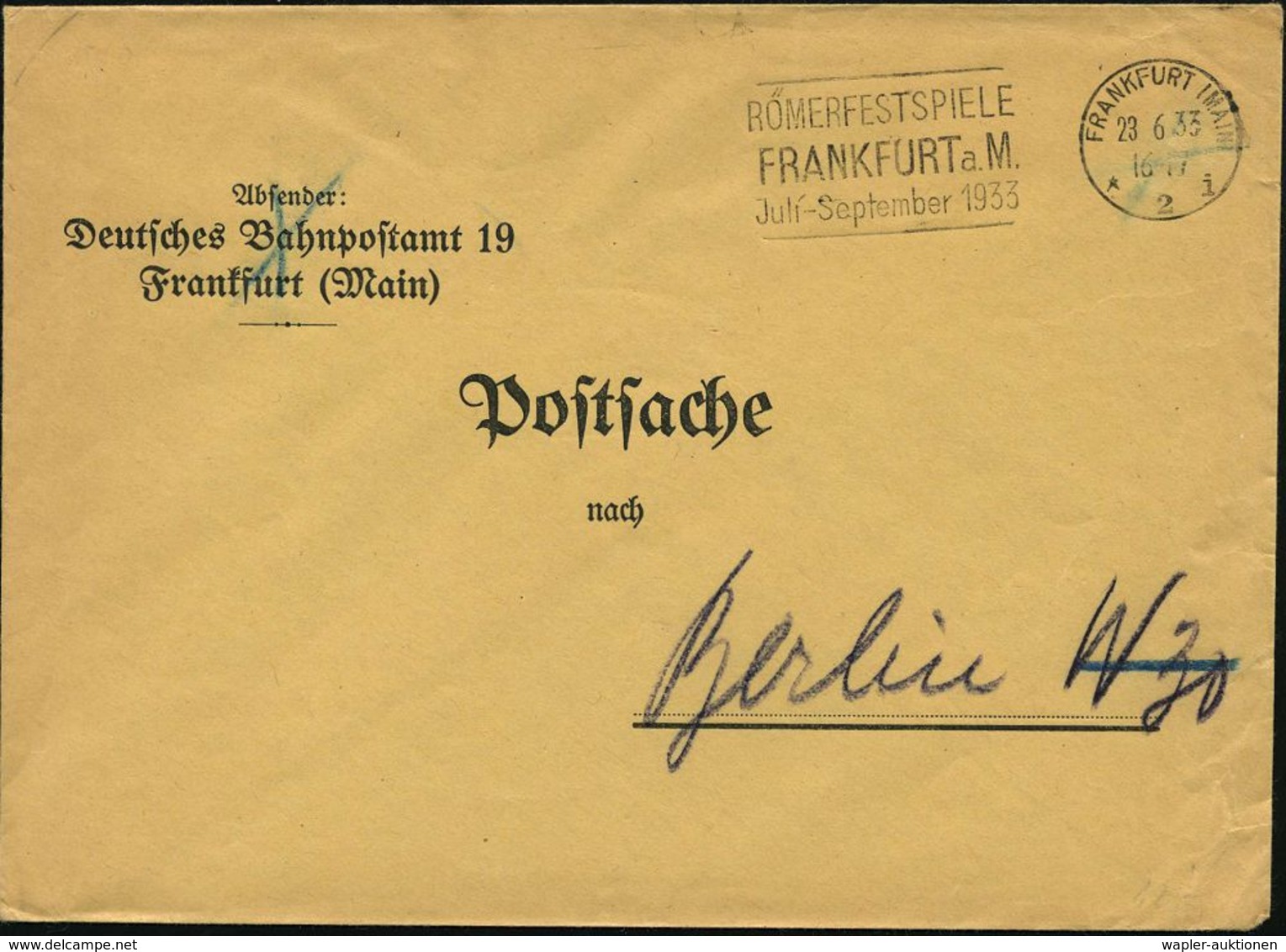 FRANKFURT (MAIN)/ *2i/ RÖMERBERGFESTSPIELE/ ..Juli-September 1933 (23.6.) MWSt Klar Auf Postdienst-Bf. (Bo.56 A V) - RÖM - Archeologia