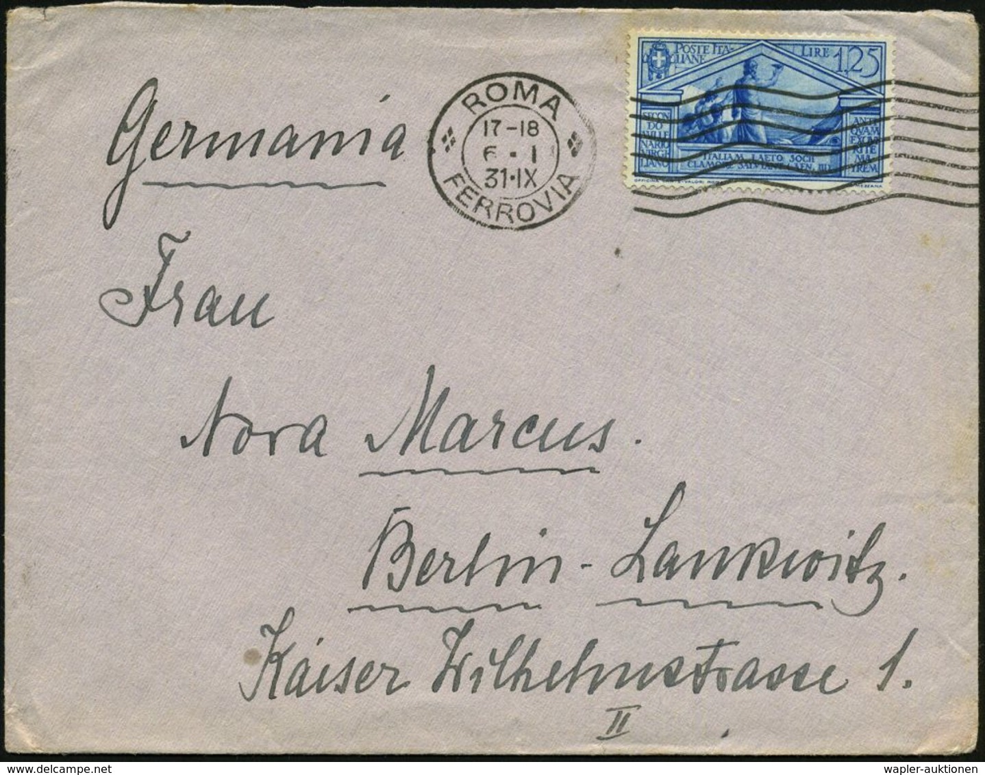 ITALIEN 1931 (6.1.) 1,25 L. "2000. Geburtstag Von Vergil", EF = Äneas Sichtet Italien , Klar Gest. Ausl.-Bf. (rs. Fehlt  - Archeologie