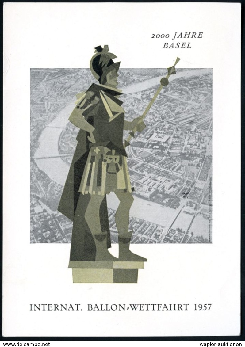 SCHWEIZ 1957 (18.8.) 40 C. Lucius Plancus, EF + Bildähnl. Vignette: 2000 Jahre Basel (Mi.640) + HdN: BASEL/INT. BALLON W - Archeologie