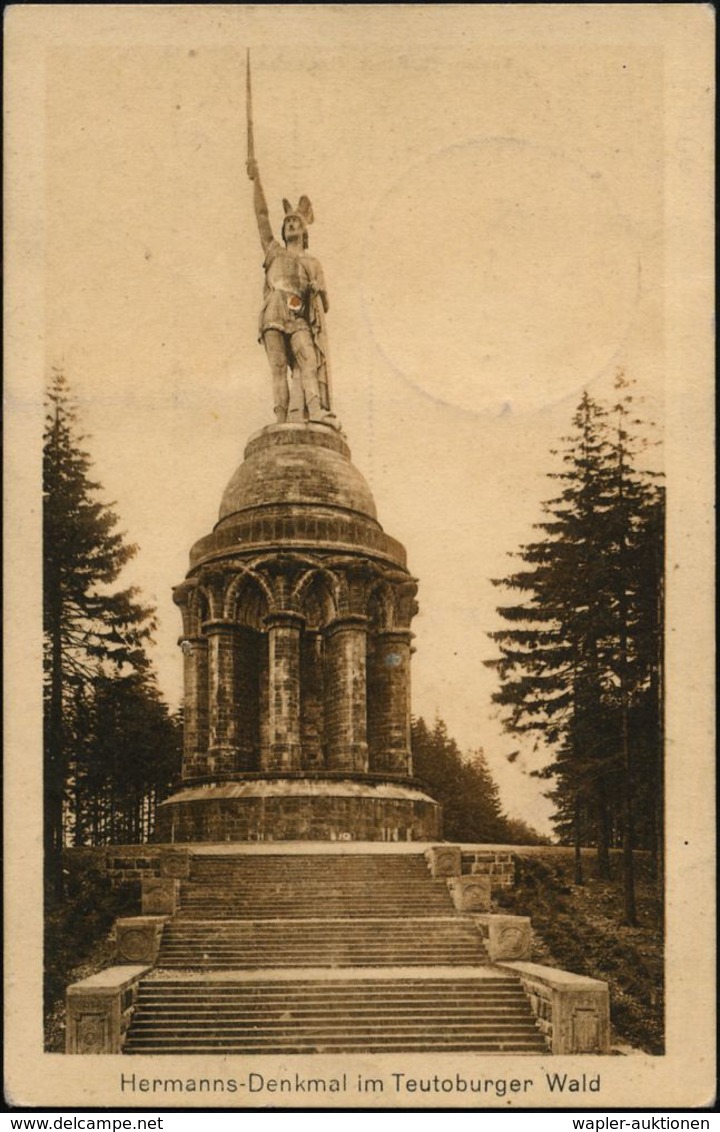 DETMOLD/ ***/ Möbelmesse 1922 (5.6.) HWSt + Viol. Ra3: Hermanndenkmal/..GROTENBURG A. S/w.-Foto-Ak.: Hermann-Denkmal, Be - Archäologie