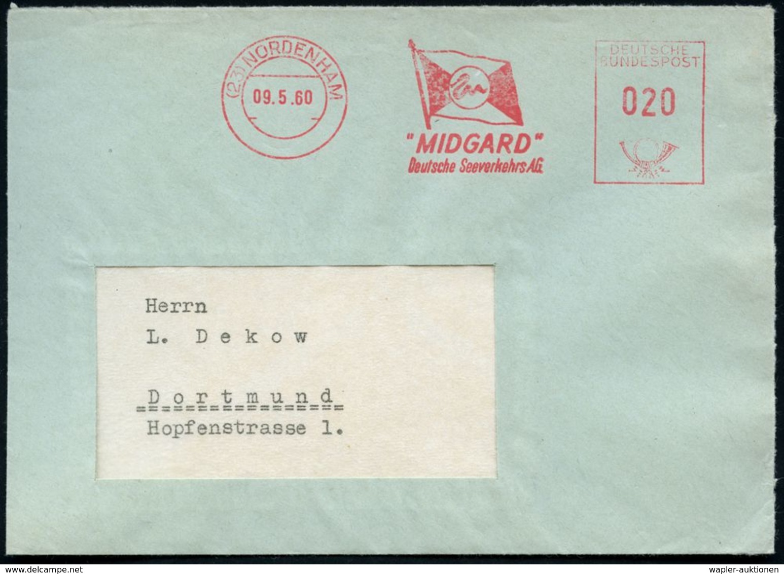 (23) NORDENHAM/ "MIDGARD"/ Deutsche Seeverkehrs AG. 1960 (9.5.) AFS = Midgard-Schlange, Nordische "Weltenschlange" Im My - Archäologie