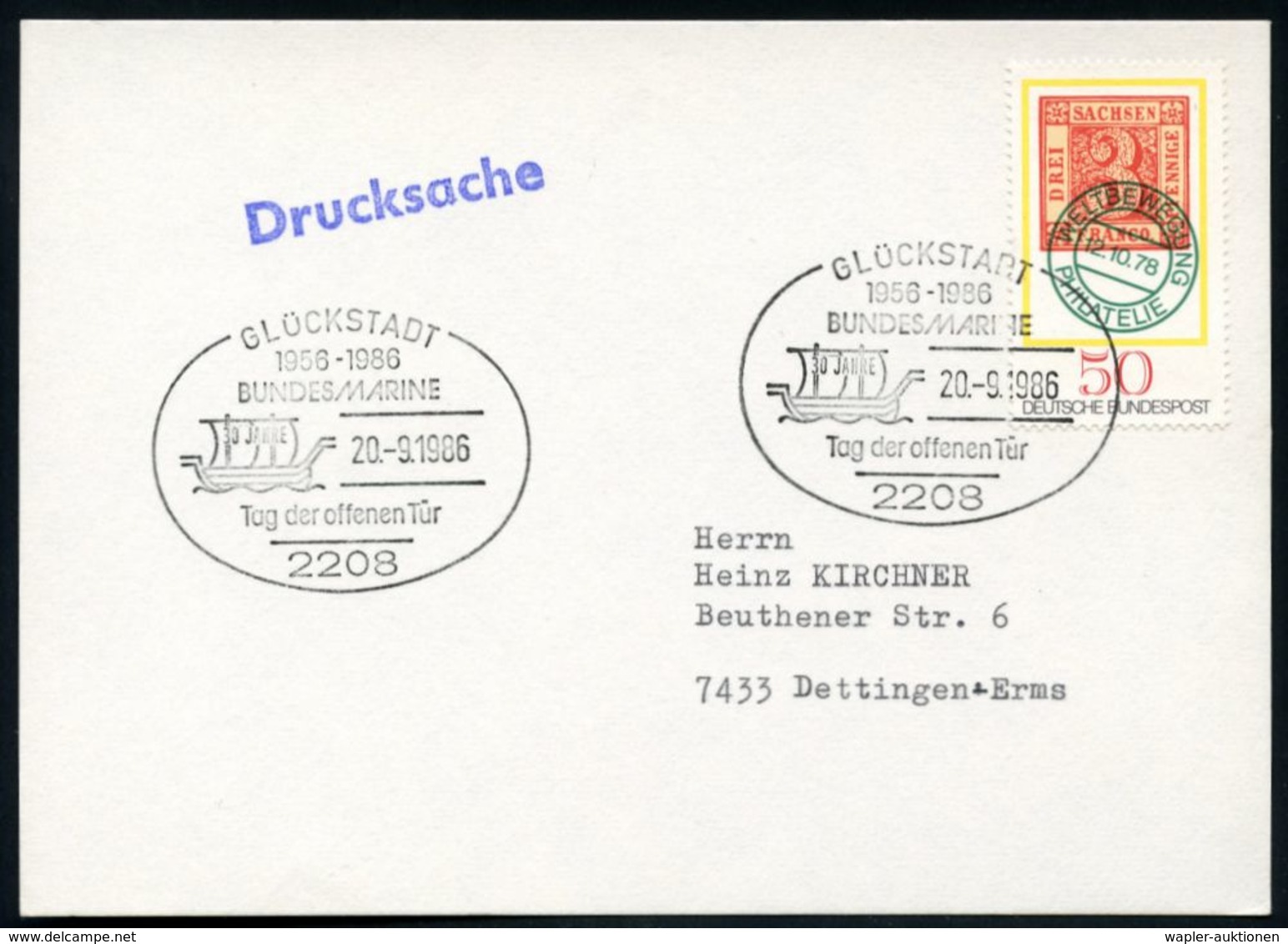 2208 GLÜCKSTADT/ 1956-1986/ BUNDESMARINE/ 30 JAHRE.. 1986 (20.9.) SSt = Wikingerschiff (mit Segel) Klar Gest. Inl.-Kt. ( - Altri & Non Classificati