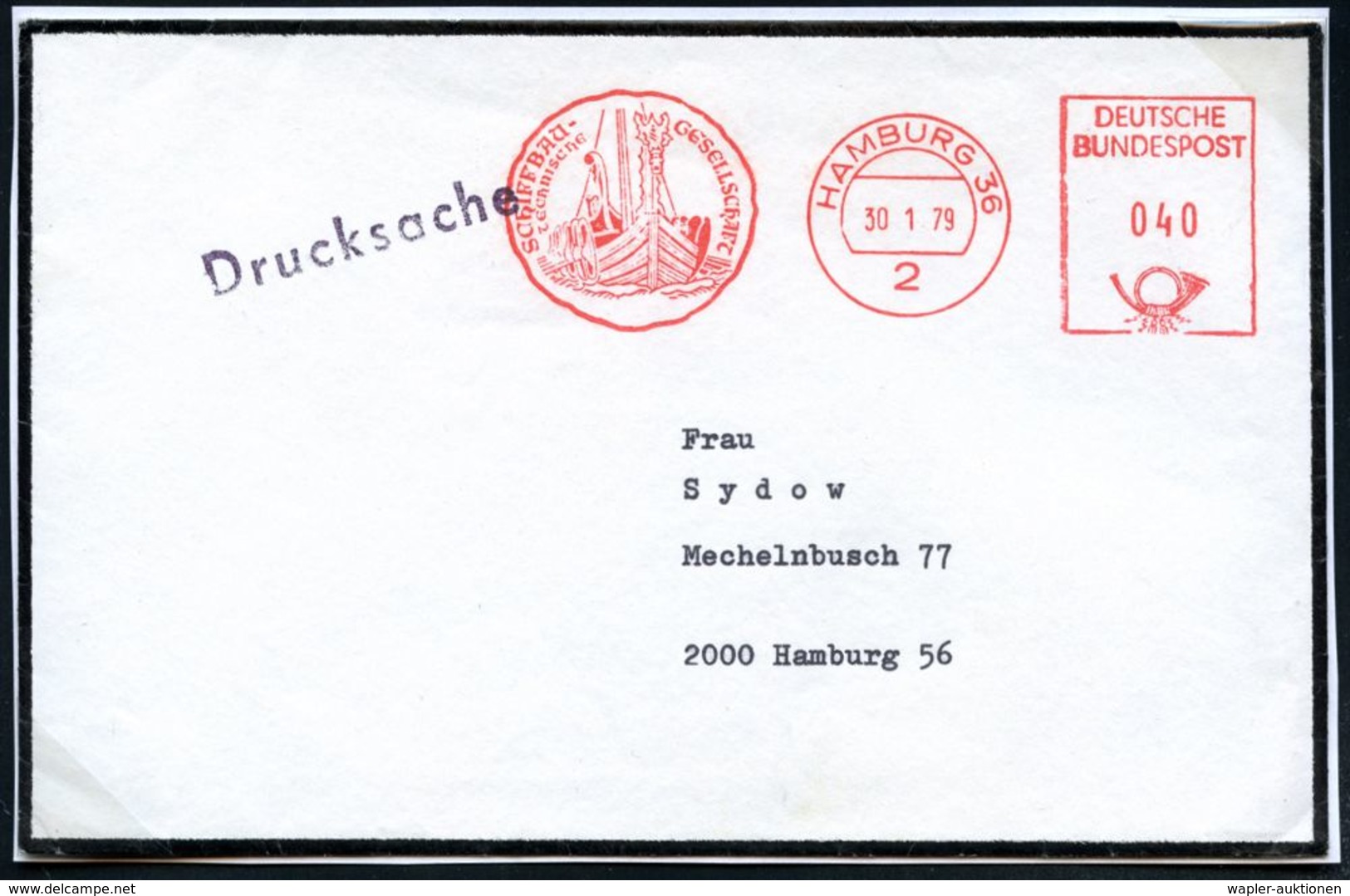 2 HAMBURG 36/ TECHNISCHE SCHIFFBAU-GESELLSCHAFT 1979 (301.1) Dekorativer AFS = Wikingerschiff Unzulässig Auf Inl.-Trauer - Andere & Zonder Classificatie