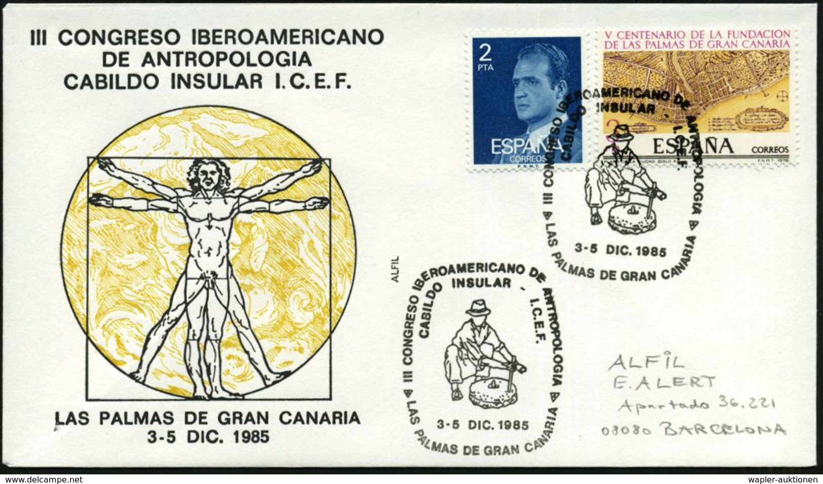 SPANIEN 1985 (Dez.) SSt.  U N D   Bd.MaWSt.: LAS PALMAS/ III. Congreso Iberoamericano/de Antropologia.. (1x Kongreß-SU.) - Autres & Non Classés