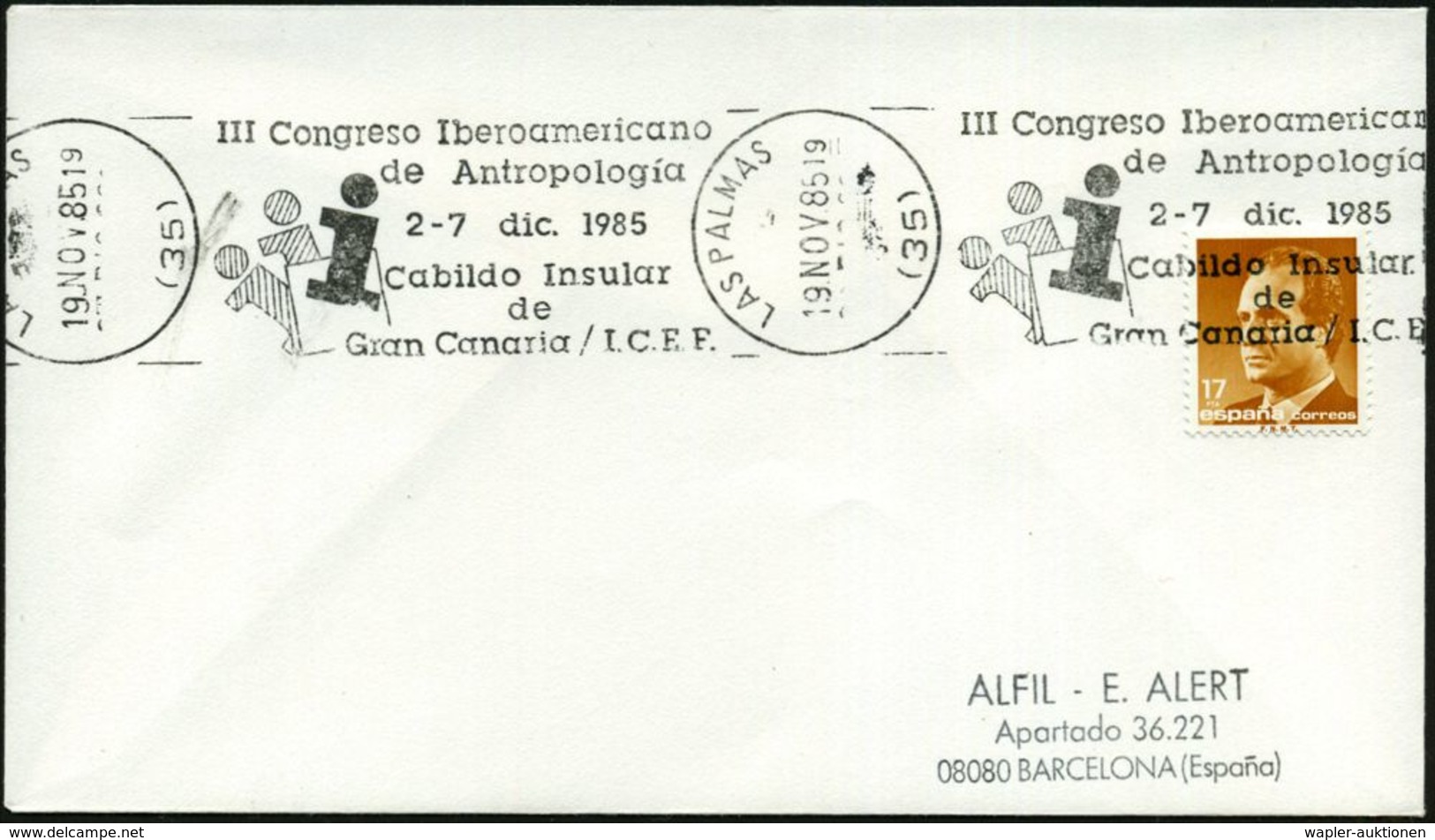 SPANIEN 1985 (Dez.) SSt.  U N D   Bd.MaWSt.: LAS PALMAS/ III. Congreso Iberoamericano/de Antropologia.. (1x Kongreß-SU.) - Altri & Non Classificati