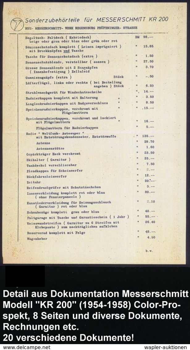 Berlin 1954/58 Messerschmitt Kabinenroller KR 175 (genannt "Schneewittchensarg"), Dokumentation Von 20 Belegen, Dabei Co - Automobili