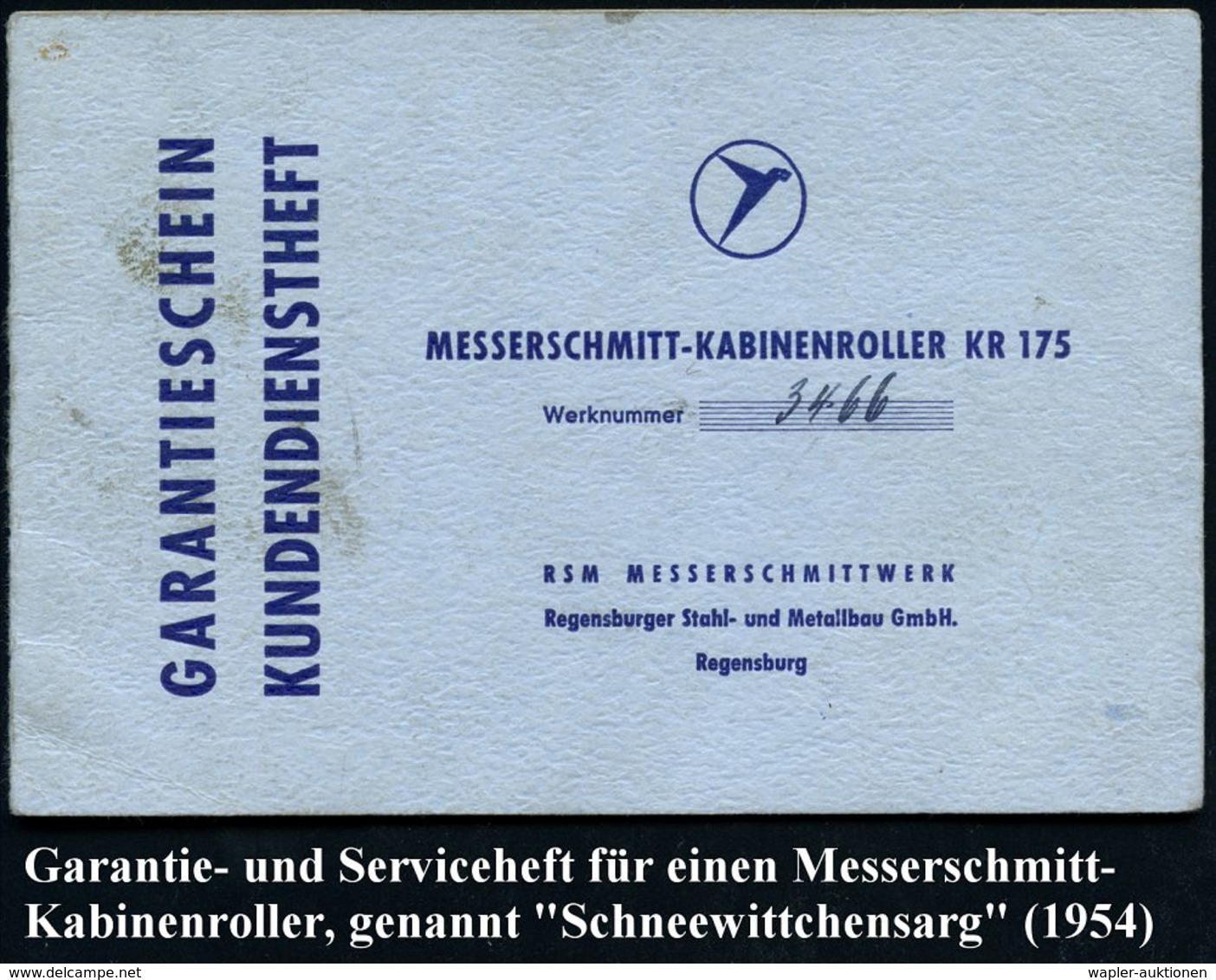Berlin 1954/58 Messerschmitt Kabinenroller KR 175 (genannt "Schneewittchensarg"), Dokumentation von 20 Belegen, dabei Co