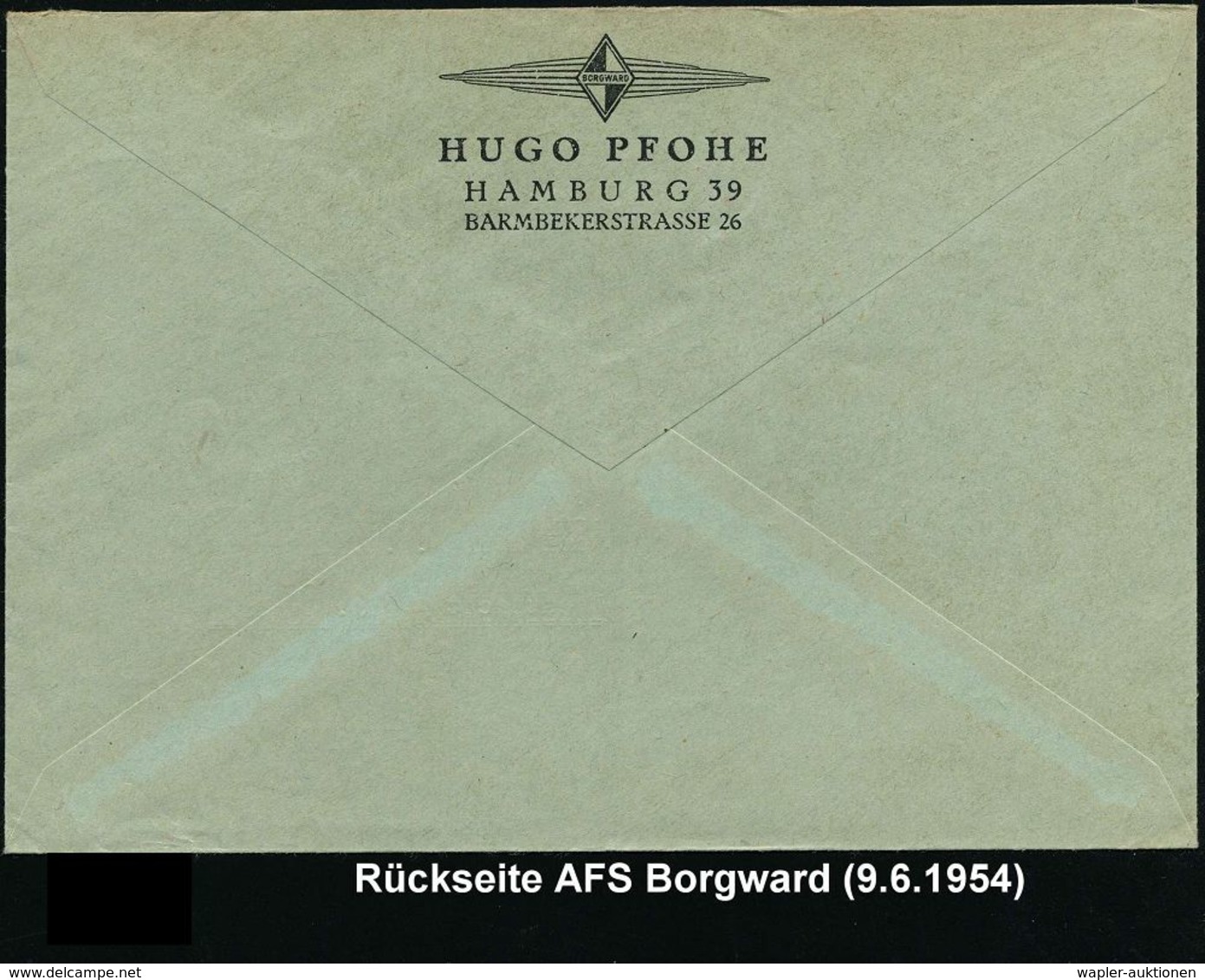 (24a) HAMBURG 30/ HUGO PFOHE/ BORGWARD/ GROSSHÄNDLER 1954 (9.6.) Seltener AFS = Borward-Logo Auf 2 Pf. NoB = VE, Rs. Abs - Cars