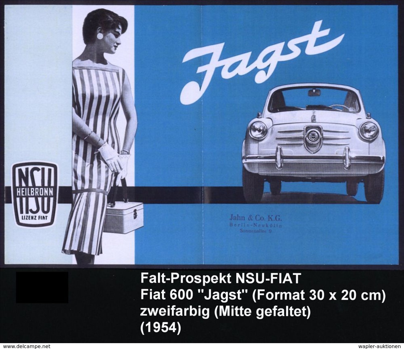 Heilbronn 1954 Zweifarbiger Reklame-Prospekt FIAT "Jagst" (Fiat 500) Als Leporello Mit 8 Seiten (Hohe 29 Cm + 15 Cm Brei - Voitures