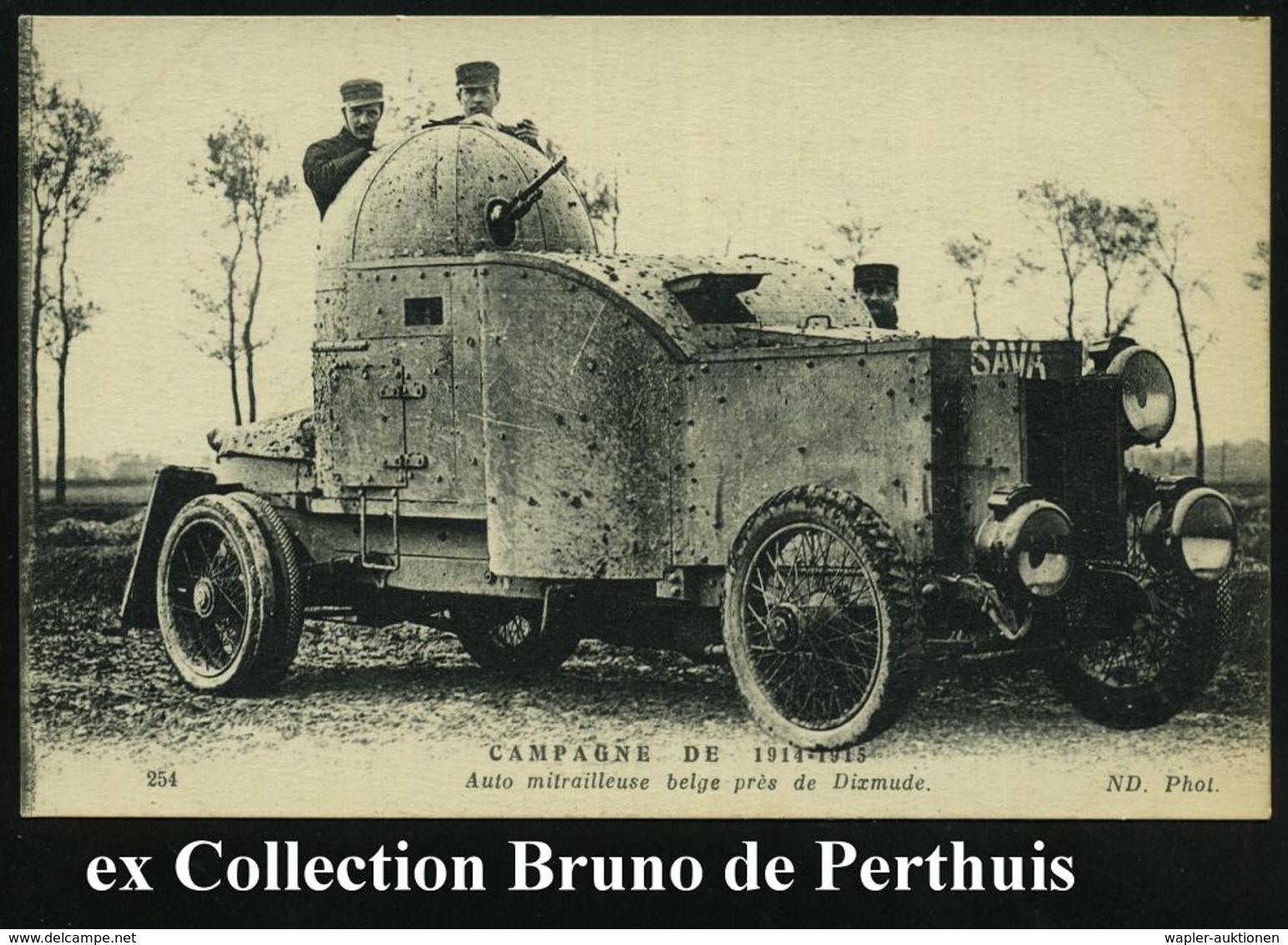 BELGIEN 1914 S/w.-Foto-Ak.: Gepanzerter PKW Mit MG.-Kuppel Bei Dixmude (Nr.254) Ungebr. (ex Collection B. De Perthuis) - - Automobili