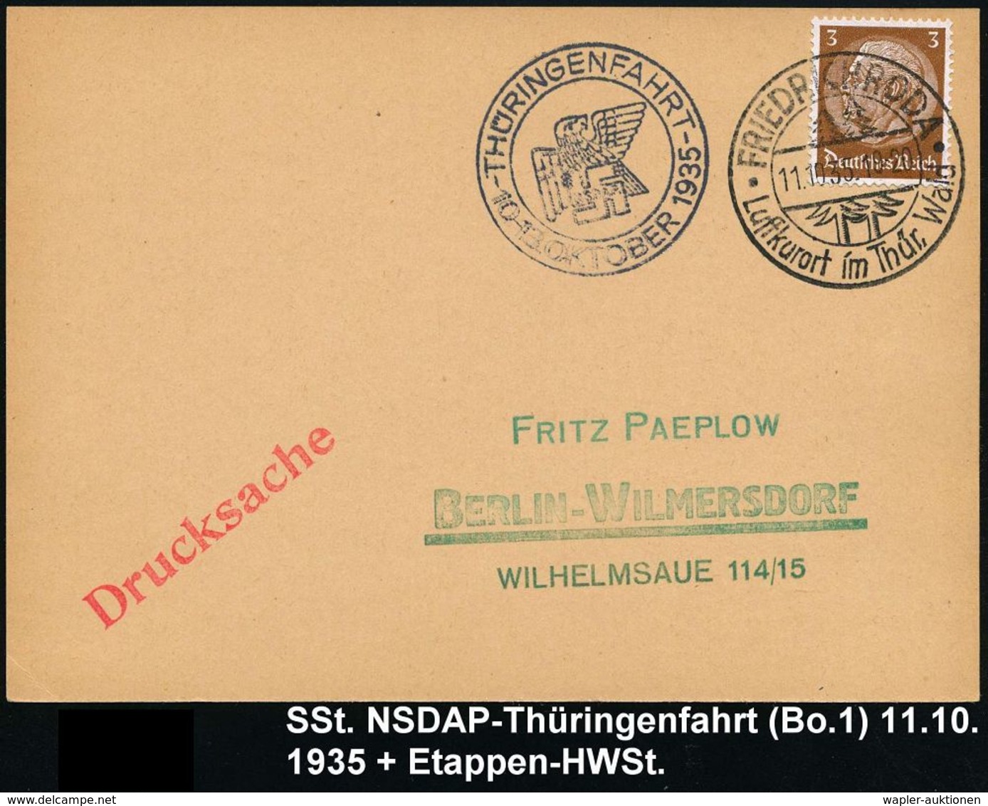 FRIEDRICHRODA/ Luftkurort Im Thür.Wald 1935 (11.10.) HWSt + Amtl. HdN: THÜRINGENFAHRT/N.S.D.A.P./10.-13. OKTOBER 1935 =  - Autos