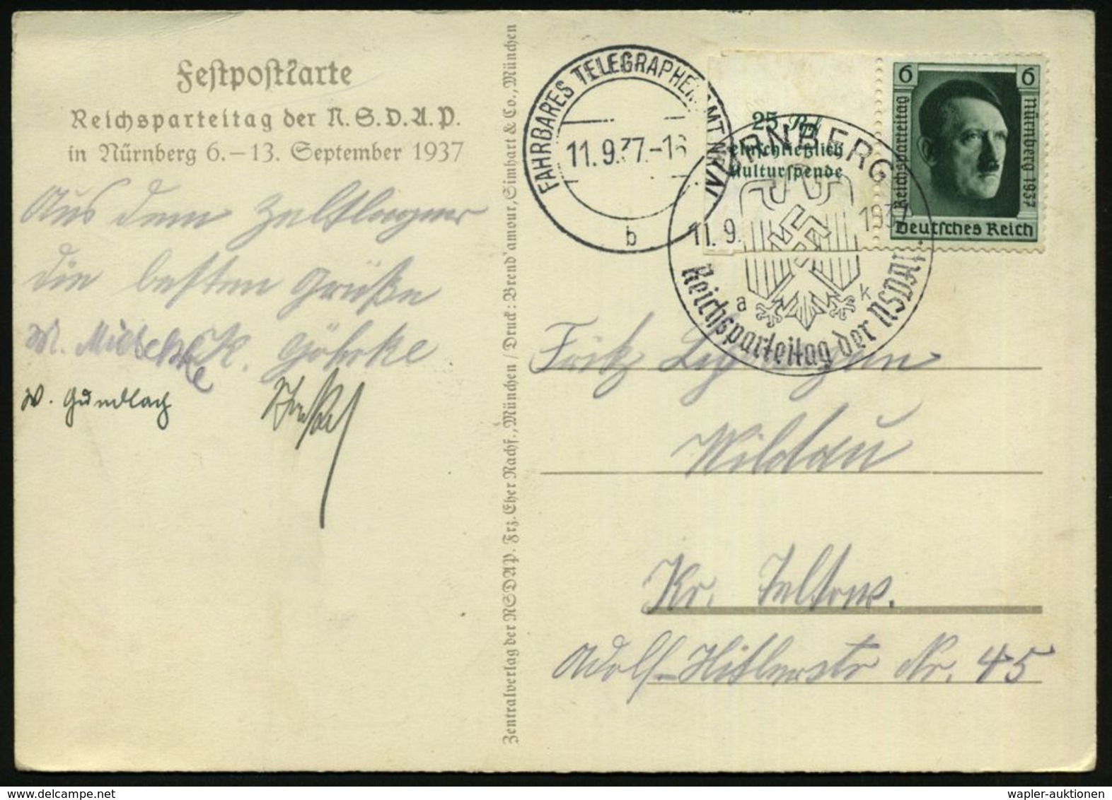 NÜRNBERG/ A/ Reichsparteitag Der NSDAP 1937 (11.9.) SSt Auf EF 6 Pf. "Reichsparteitag 1937" (Mi.650 EF + 24.- EUR) + Sel - Automobili