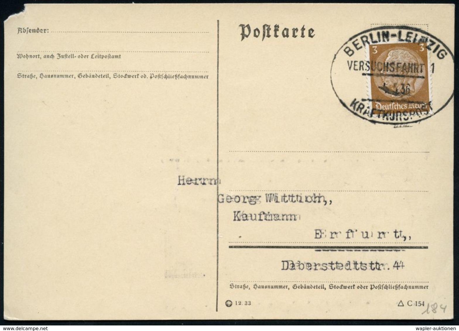 BERLIN-LEIPZIG/ VERSUCHSFAHRT 1/ KRAFTKURSPOST 1936 (5.5.) Seltener Oval-St Von Der Eröffnungsfahrt! , Inl.-Karte + Kopi - Cars