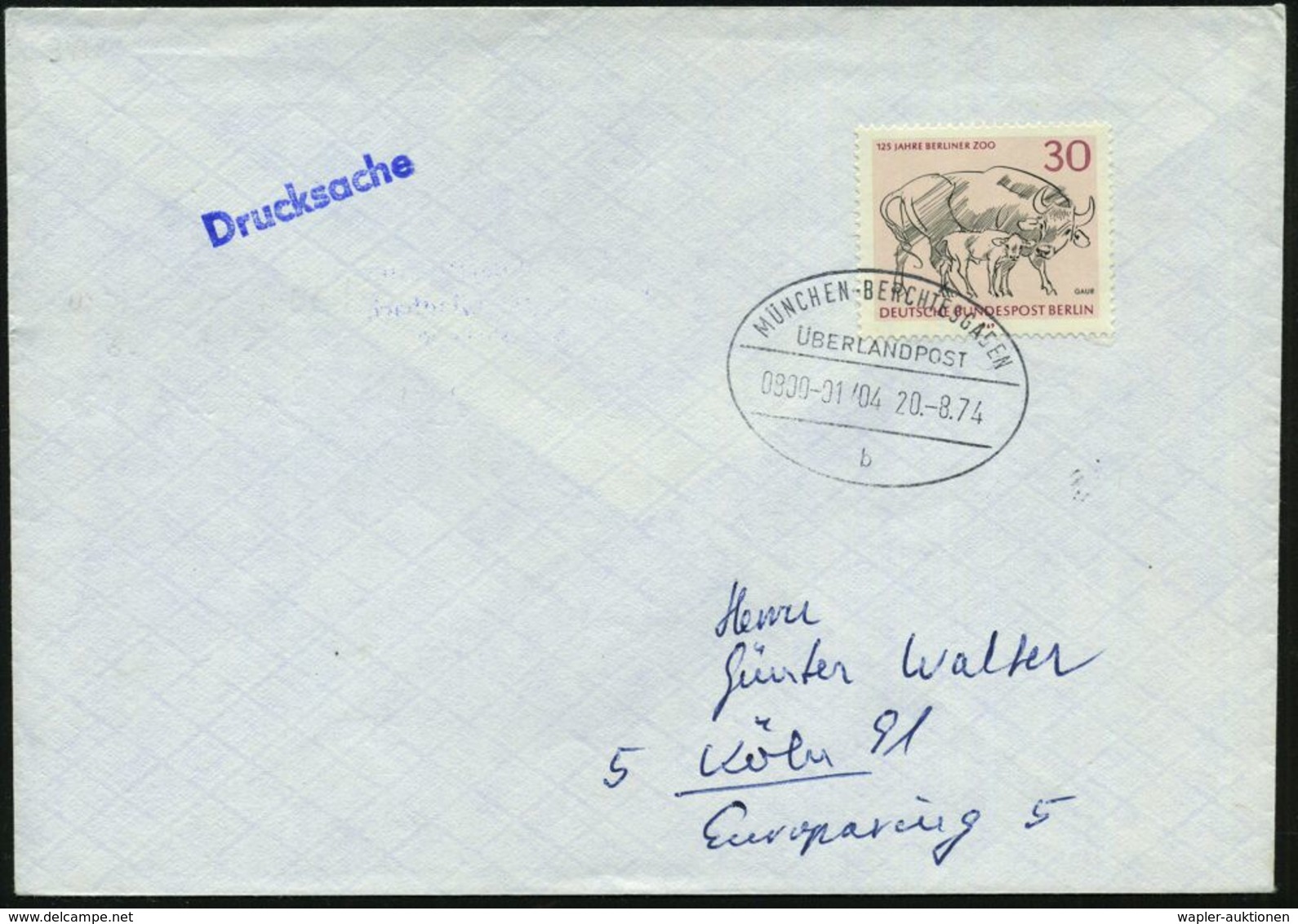 MÜNCHEN-BERCHTESGADEN/ ÜBERLANDPOST/ 0800-01-04/ B 1974 (20.8.) Oval-Stempel , Klar Gest. Inl.-Bf. - KRAFTKURSPOST - HIG - Auto's