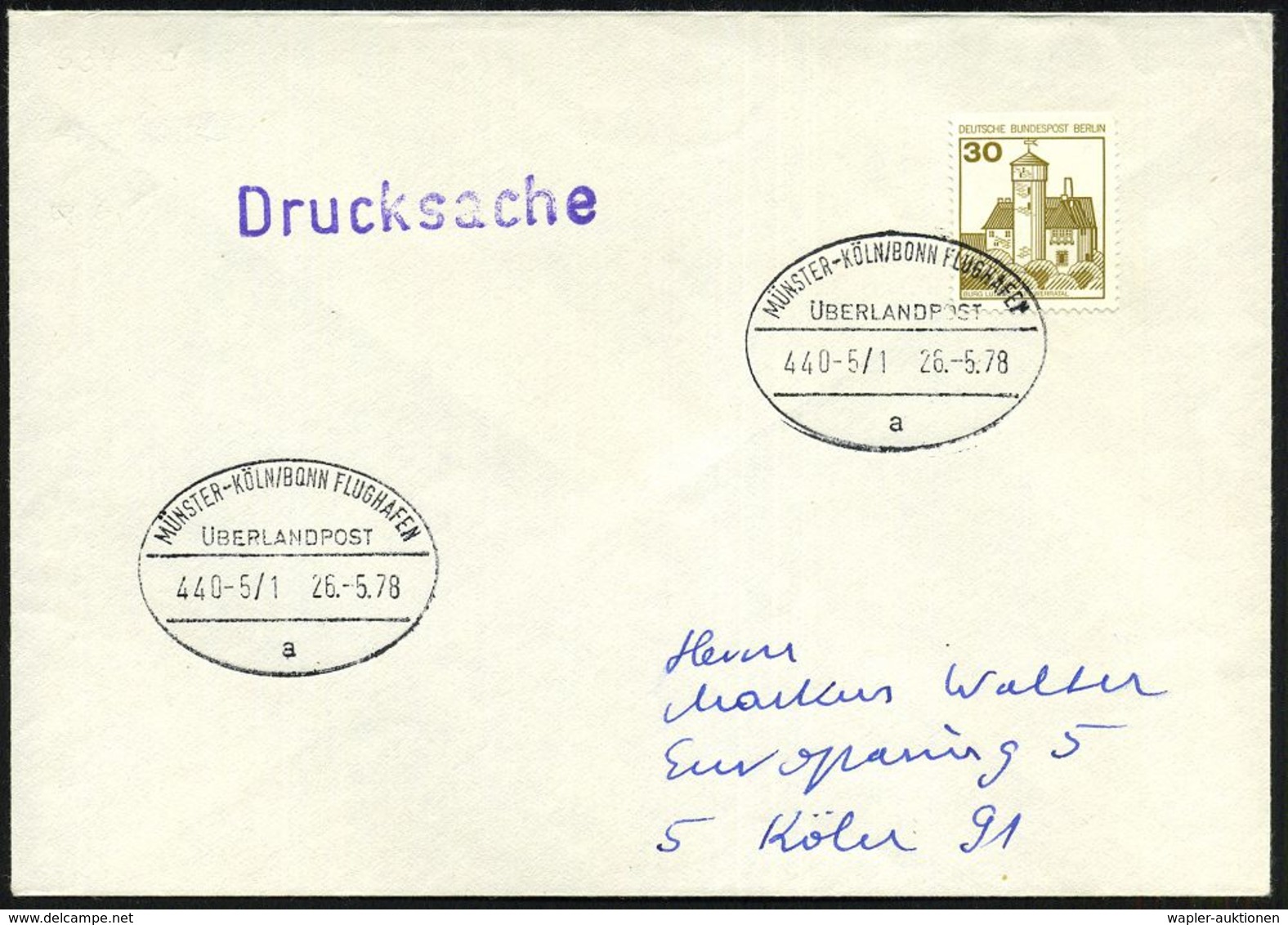 MÜNSTER-KÖLN-BONN FLUGHAFEN/ ÜBERLANDPOST/ 440-5-1/ A 1978 (26.5.) Oval-Steg Mit UZ 1 , Klar Gest. Inl.-Brief (Mi.534 C) - Auto's