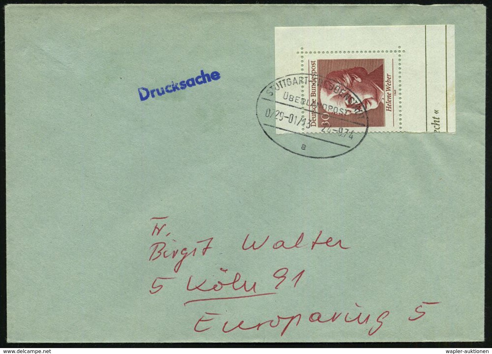 STUTTGART-FREUDENSTADT/ ÜBERLANDPOST/ 0729-01-04/ A 1974 (24.9.) Oval-Steg , Klar Auf Inl.-Bf. (Mi.598) - KRAFTKURSPOST  - Voitures