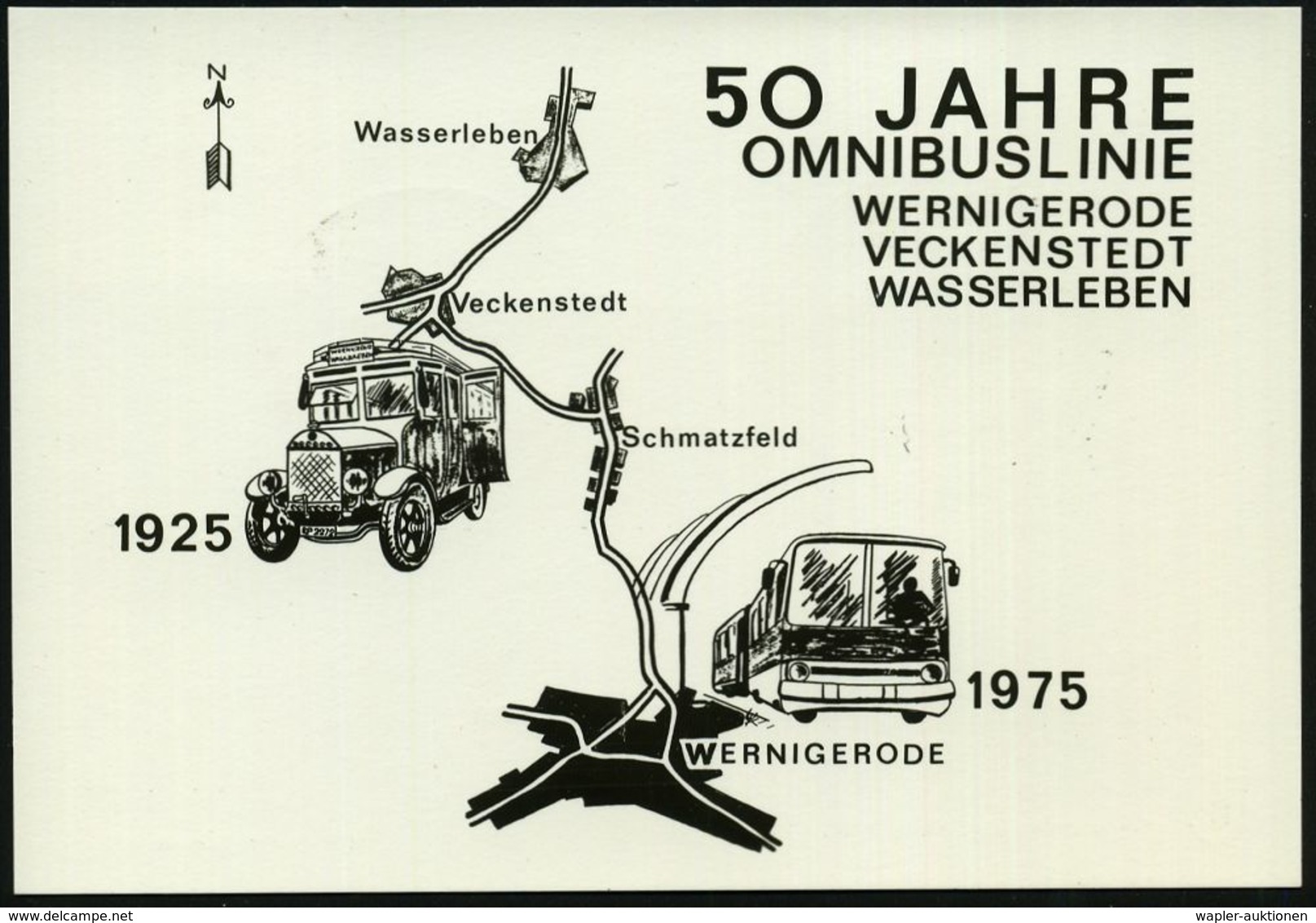 3707 WASSERLEBEN/ 50 JAHRE BUSLINIE WERNIGERODE-WASSERLEBEN 1975 (28.6.) SSt = Histor. Omnibus "Büssing NAG" (1925) + Ro - Auto's